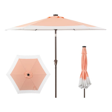 Spencer 9 ft. Classic Coastal 2-Tone Solar LED Market Patio Umbrella - JONATHAN Y
